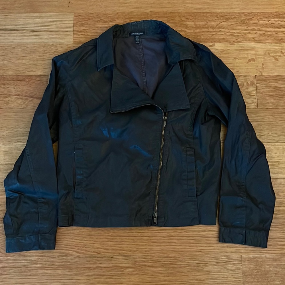 Eileen fisher waxed cotton moto jacket, size M